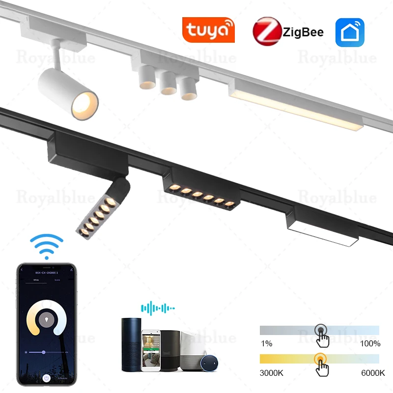 Smart Tuya Zigbee Ultra Thin Magnetic Track Light Flexible DC48V System Black White Slim Ceilling Embedded Surface Mounted Home