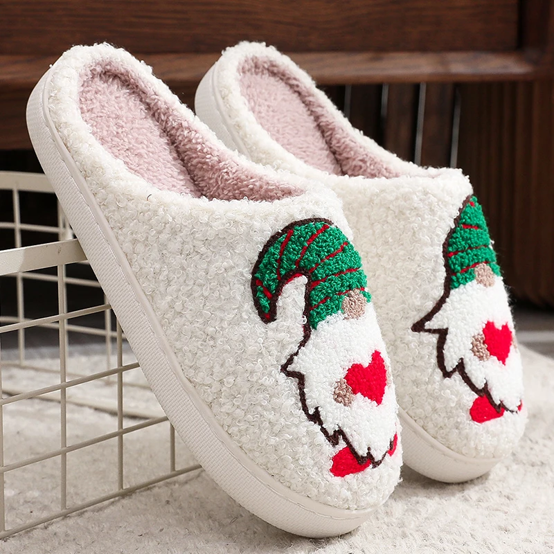 Winter Christmas Cartoon Dwarf Cotton Slippers for Women Mix Color Warm Plush Slides Woman Comfortable Non Slip House Shoes Lady - Image 2