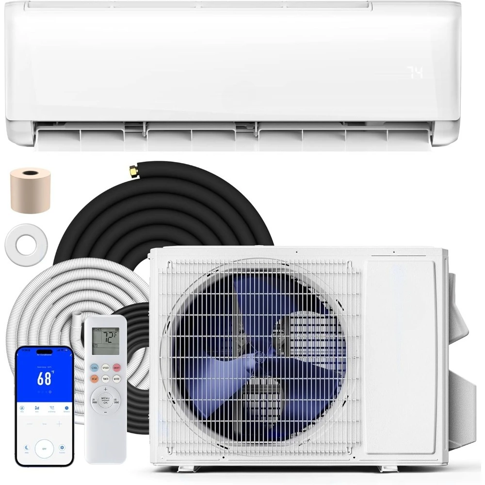 

Кондиционер-тепловой насос Mini Split 12000 BTU, 115В, 22 SEER2, бесшумный, без воздуховодов, для помещений до 750 кв.футов, R32, с Wi-Fi, доставка из США