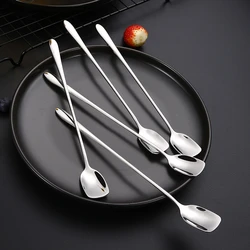 Silver Long Handle Tea Spoon 304 Stainless Steel Creative Mini Mixing Coffee Ice Cream Teaspoons  Tableware Kitchen Utensils