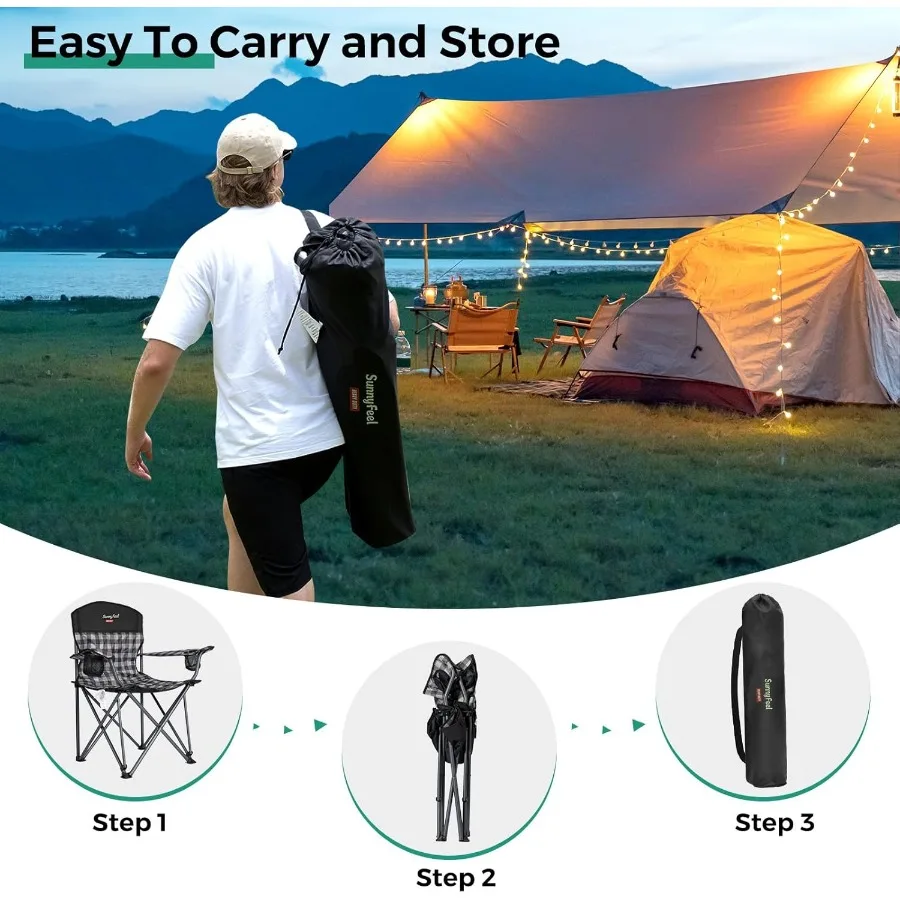 كرسي تخييم كبير الحجم قابل للطي 2 حزمة 800 رطل شديد التحمل للأشخاص الكبار الطويلين كراسي محمولة قابلة للطي مبطنة باللون الأحمر مع أذرع #6