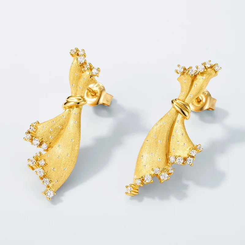 Vintage 925 Sterling Silver Earrings Italian Brushed Gold Small Dress Design Hypoallergenic Fade-Resistant Light Luxury Jewelry