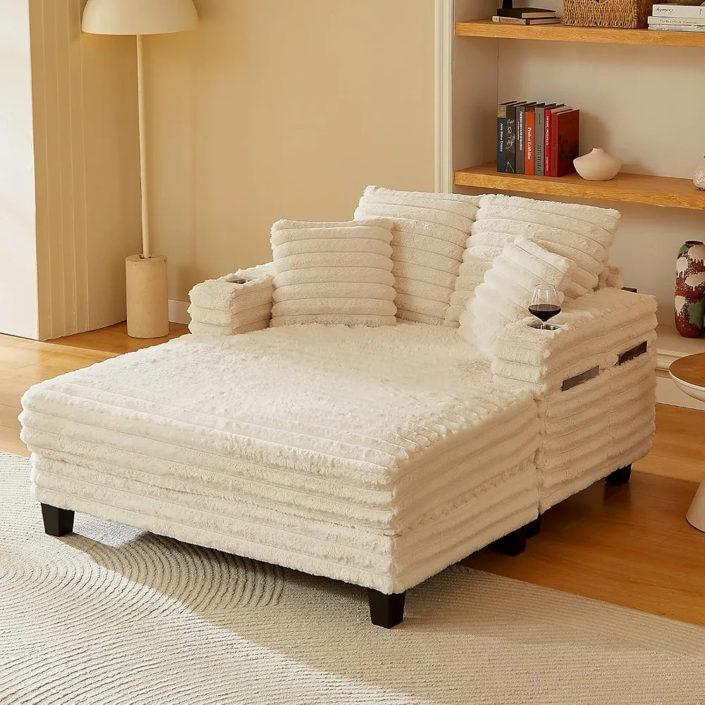 

Chaise Lounge Chair Indoor, 64 Oversized Sleeper Chair with Wood Frame, Upholstered Sofa Bed for Living Room, Movie