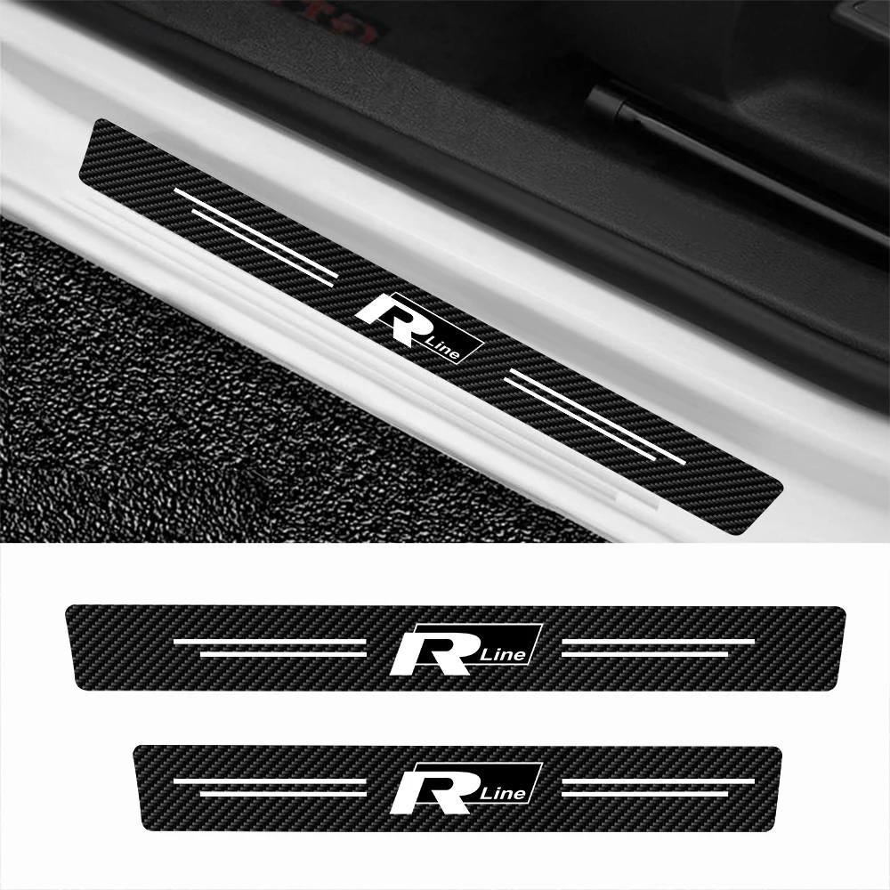 4Pcs/set Leather Car Door Sills Anti Scratch Protector Stickers For Volkswagen R Line Golf 4 6 MK4 Passat Polo B6 B7 Accessories