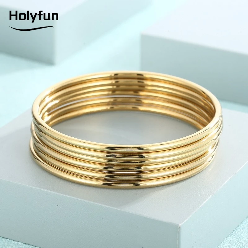 Fadeless Stainless Steel Bangle Bracelet For Women Non Fading Circular Minimalist Women\'s Hand Bracelets Woman Luxury Jewelry