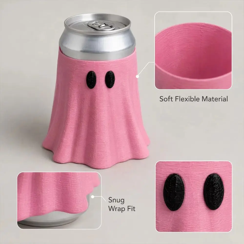 3D Printed Halloween Ghost Can Sleeve Spooky Shaped Reusable Halloween Ghost Can Holder 8/12/16 Oz Insulated