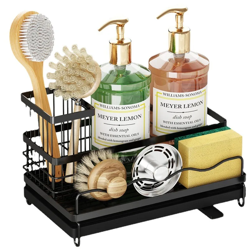 Kitchen sink drain rack Adjustable water guide pipe Dishwashing sponge storage rack Pull drain tray rack