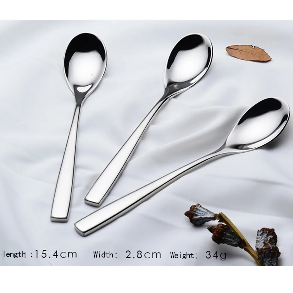 6 Pcs Spoon Spoons Teaspoons Soup Square Handle Stainless Steel Silver Coffee Child