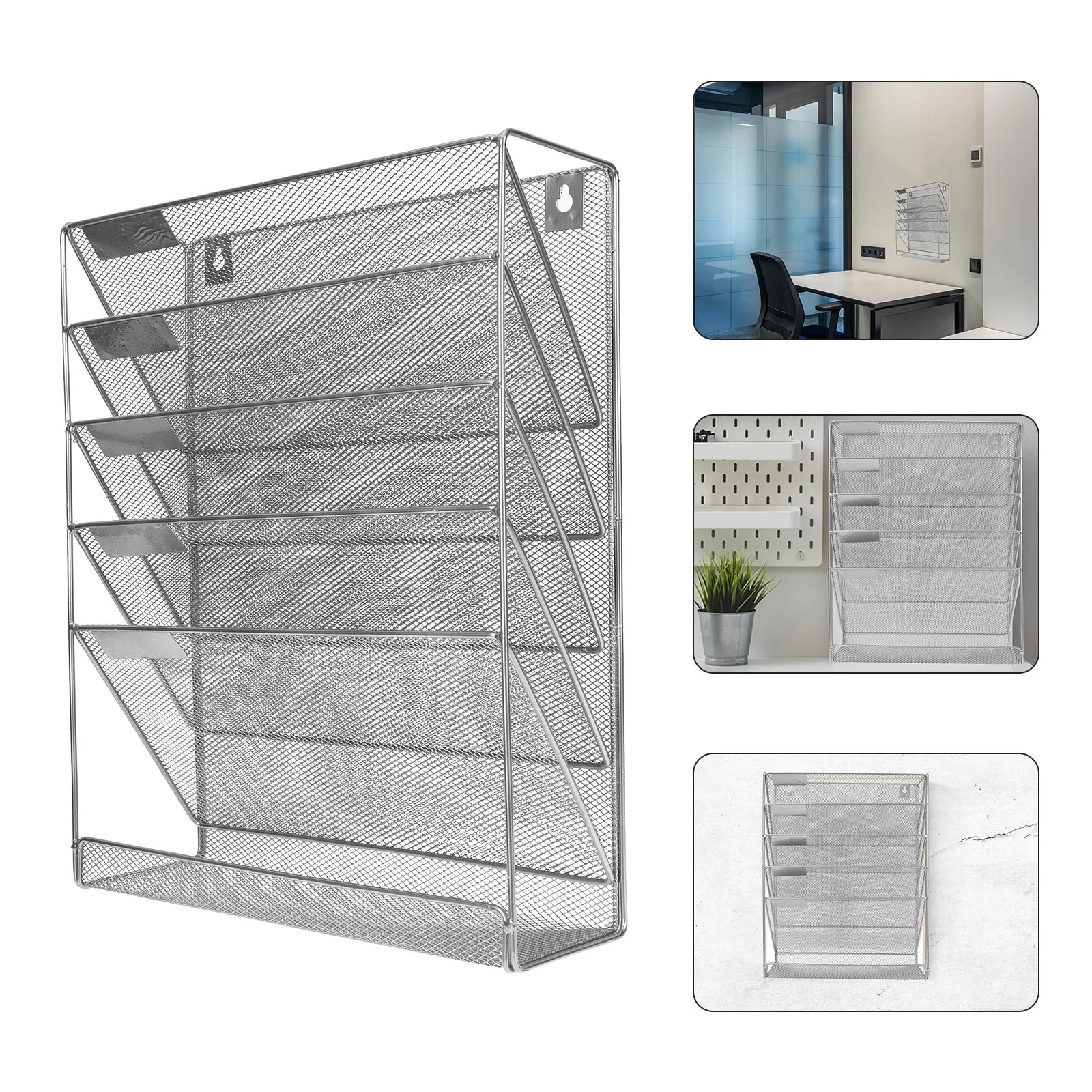 

Wall File Organizer Metal Multi-Layer Hanging Document Rack Suitable for Home Office Dormitory File Storage Holder Mesh Design