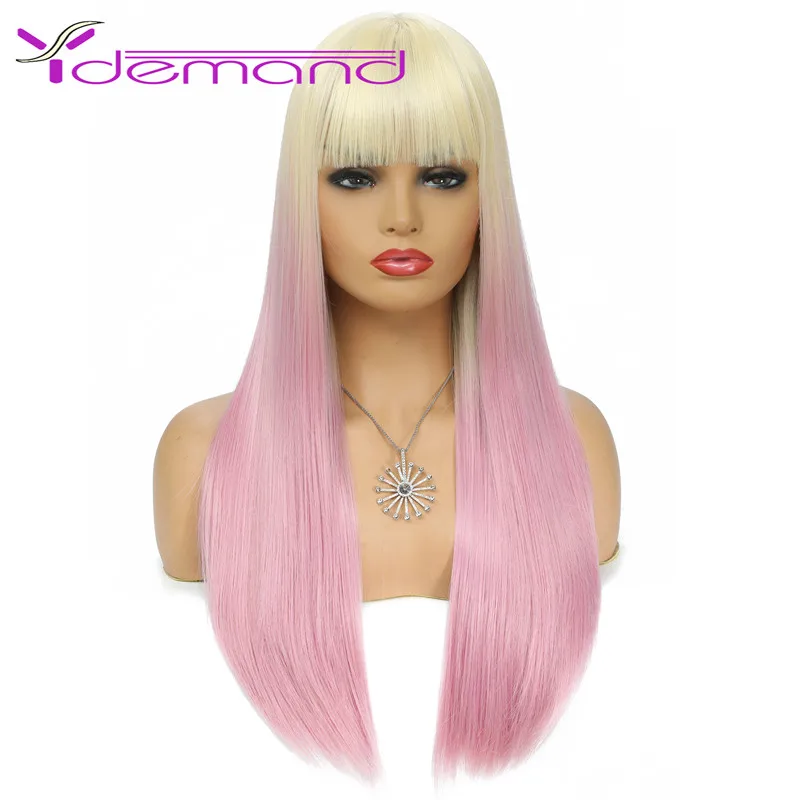 

Y Demand Synthetic Long Straight Black Wig With Bangs Heat-Resistant Lolita Wigs For Women Natural Cosplay Hair Wig