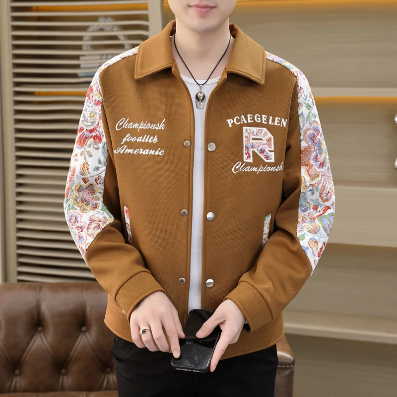 

Spring Autumn Men Lapel Jacket Fashion print coat High Quality Korean new style high-end Casual Outwear
