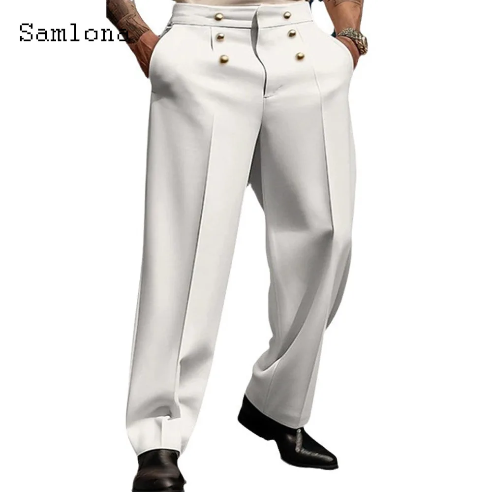 

Men's Stand Pocket Formal Suit Pants Solid White Basic Trouser Plus Size Mens Vintage Fashion Business Suit Pants Men Streetwear