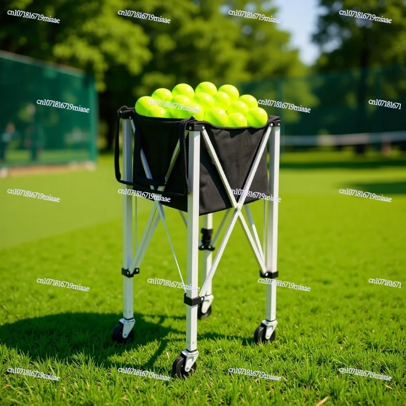 Cross Border Portable Aluminum Alloy Tennis Storage Cart Mobile Folding Tennis Coach Cart Pick Up Basket Wholesale
