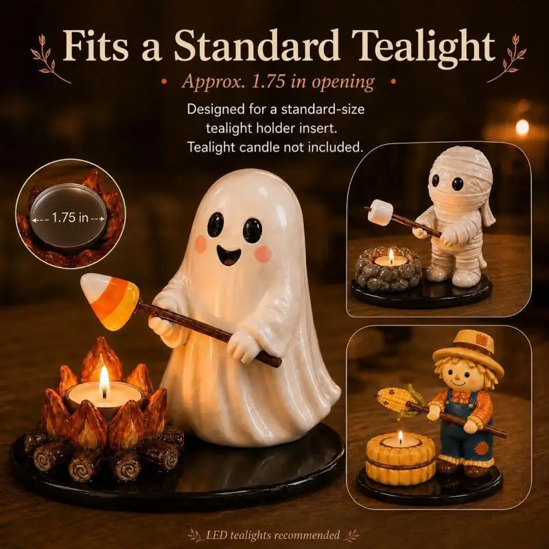 Halloween Ceramic Candle Holder Tea Light Decor Ghost Mummy Scarecrow Tabletop Ornament for Home Party Decoration