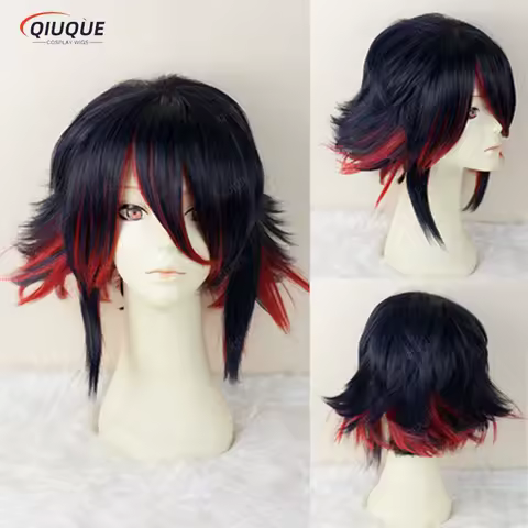 Anime KILL la KILL Matoi Ryuko Short Blue And Red Heat Resistant Hair Cosplay Costume Wig + Free Wig Cap