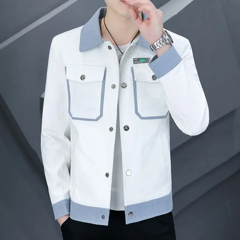 Jaket Pria Slim Fit Berkualitas untuk Remaja, Model Kasual Serbaguna untuk Musim Semi dan Gugur, Kerah Panjang