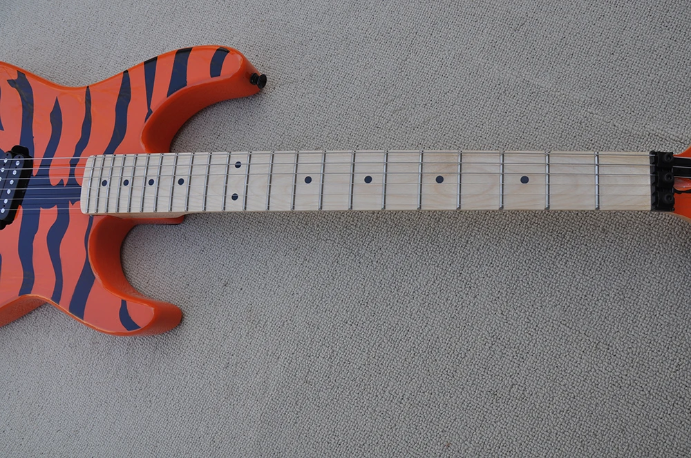 Orange Electric Guitar with Tremolo Bar,22 Frets, Maple Fretboard,Customizable