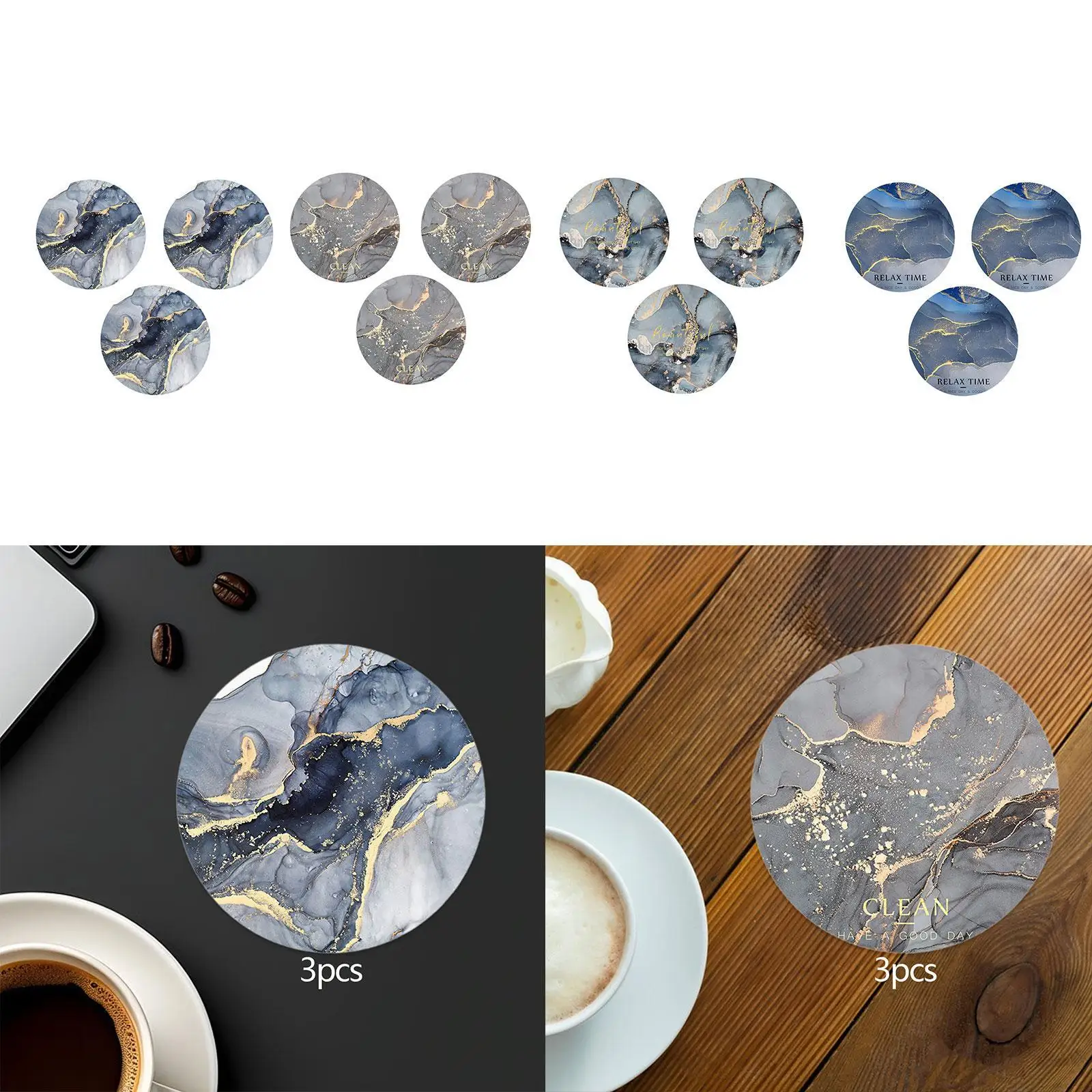 

3 Pieces Coasters for Drinks Absorbent Unique Heat Insulation Portable Nonslip Pads for Kitchen Dining Room Desk Office Cafe Bar