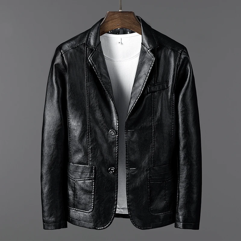 

2023 New Single-Breasted Leisure Warm Padded Thickened Versatile Fashion Trend Men'S Lapel Leather Jacket