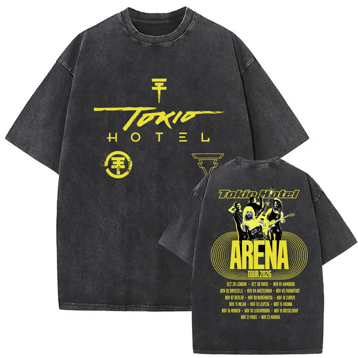 Image of Vintage Washed Tokio Hotel Band Arena Tour 2026 Merch T-Shirt Herren Rock Hip Hop Pop Musik Locker Geschnittenes Kurzarm-T-Shirt Streetwear