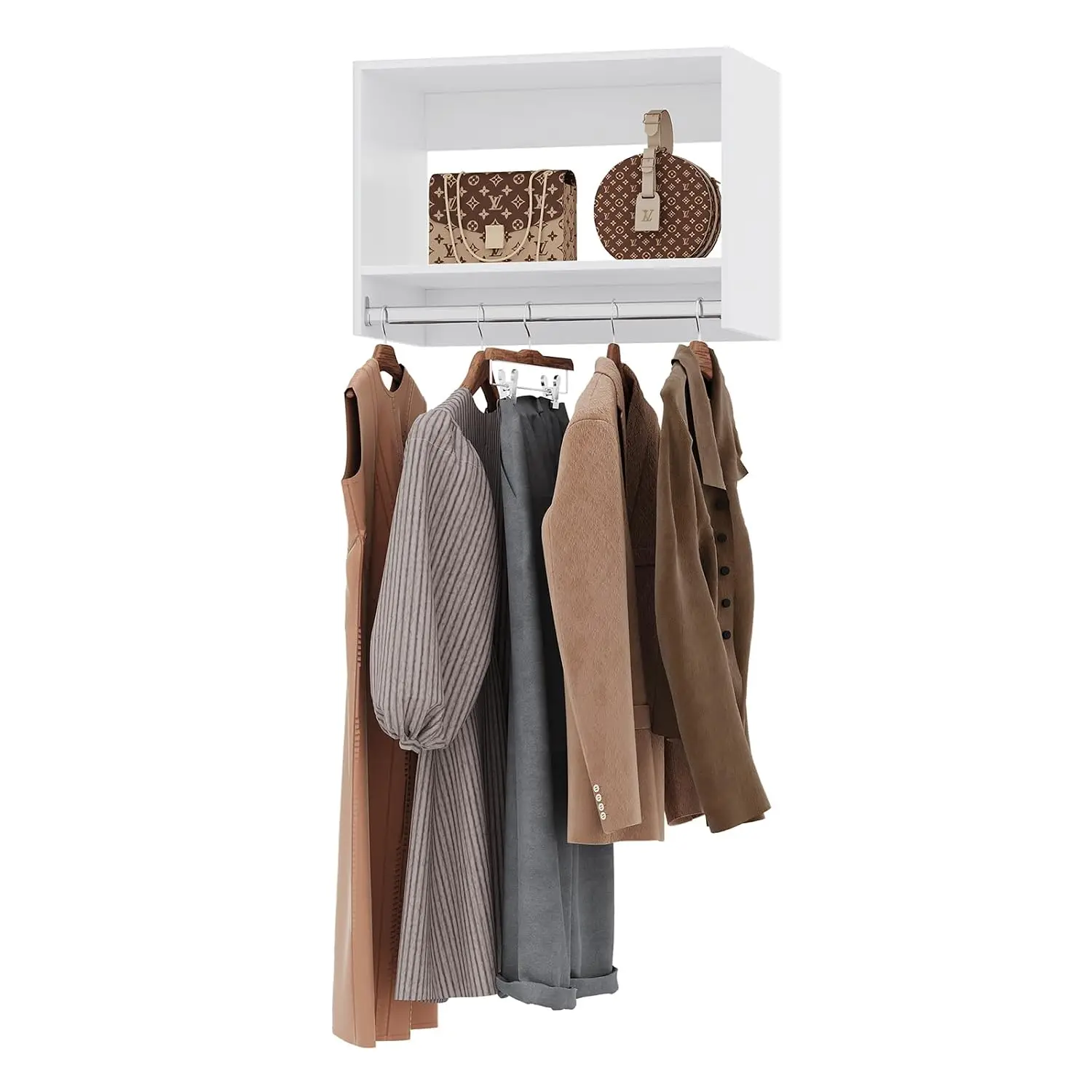 28.5" Wall Mounted Closet System with Hanging Rod & Modular Wardrobe Organizer for Bedroom Walk-in Storage Unit, Customized