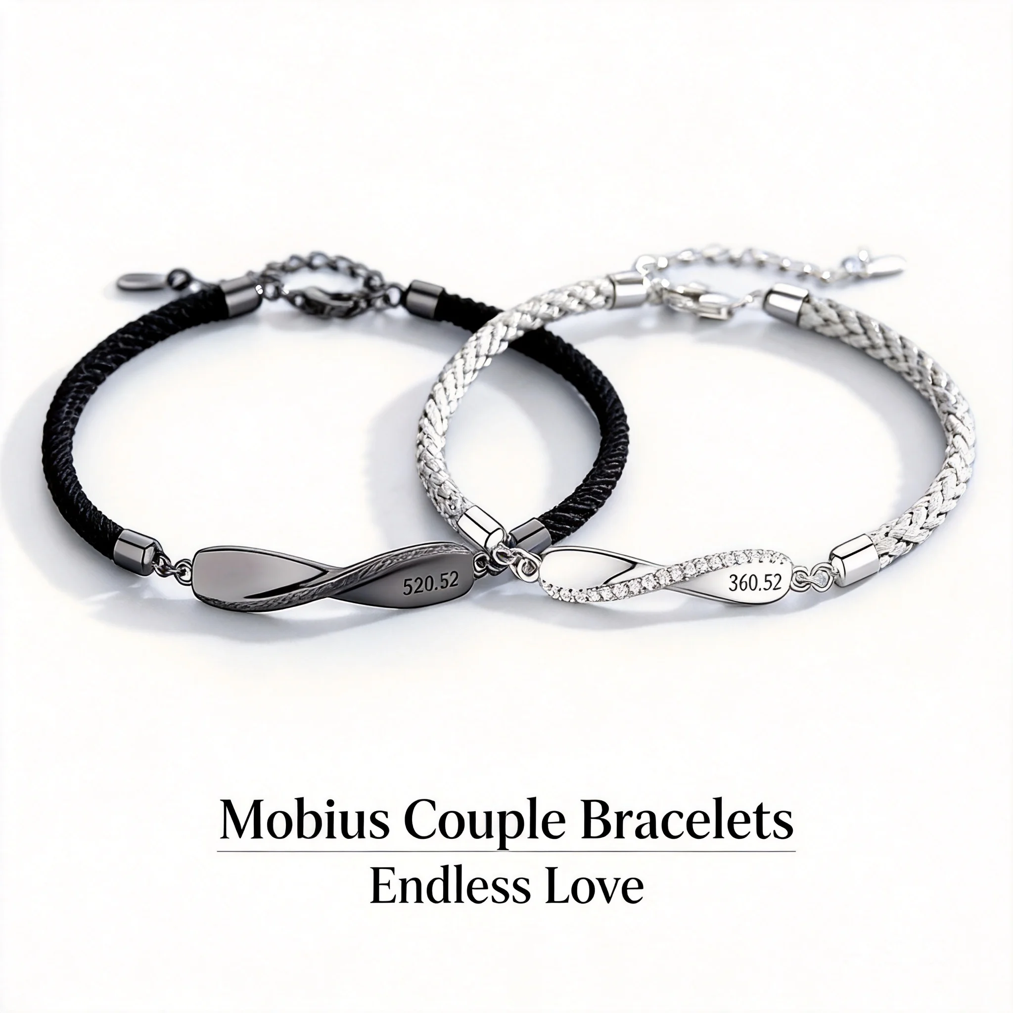 Chinese Style Lucky Eternal Blessing Mobius Strip 925 Silver Couple Bracelets Adjustable Braided Rope For Men Women Lovers Valen