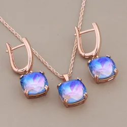 New Trendy Jewelry Set 2024 Women Unique Colorful Square Earrings Rose Gold Color Earrings High Quality Daily Fashion Jewelry