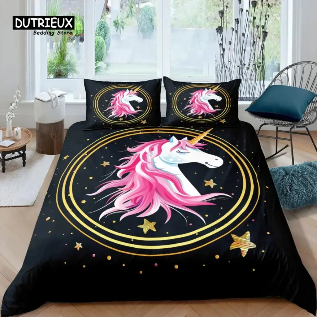 

Home Living Luxury 3D Unicorn Bedding Set Flower Duvet Cover Pillowcase Queen and King EUUSAUUK Size Comforter Bedding