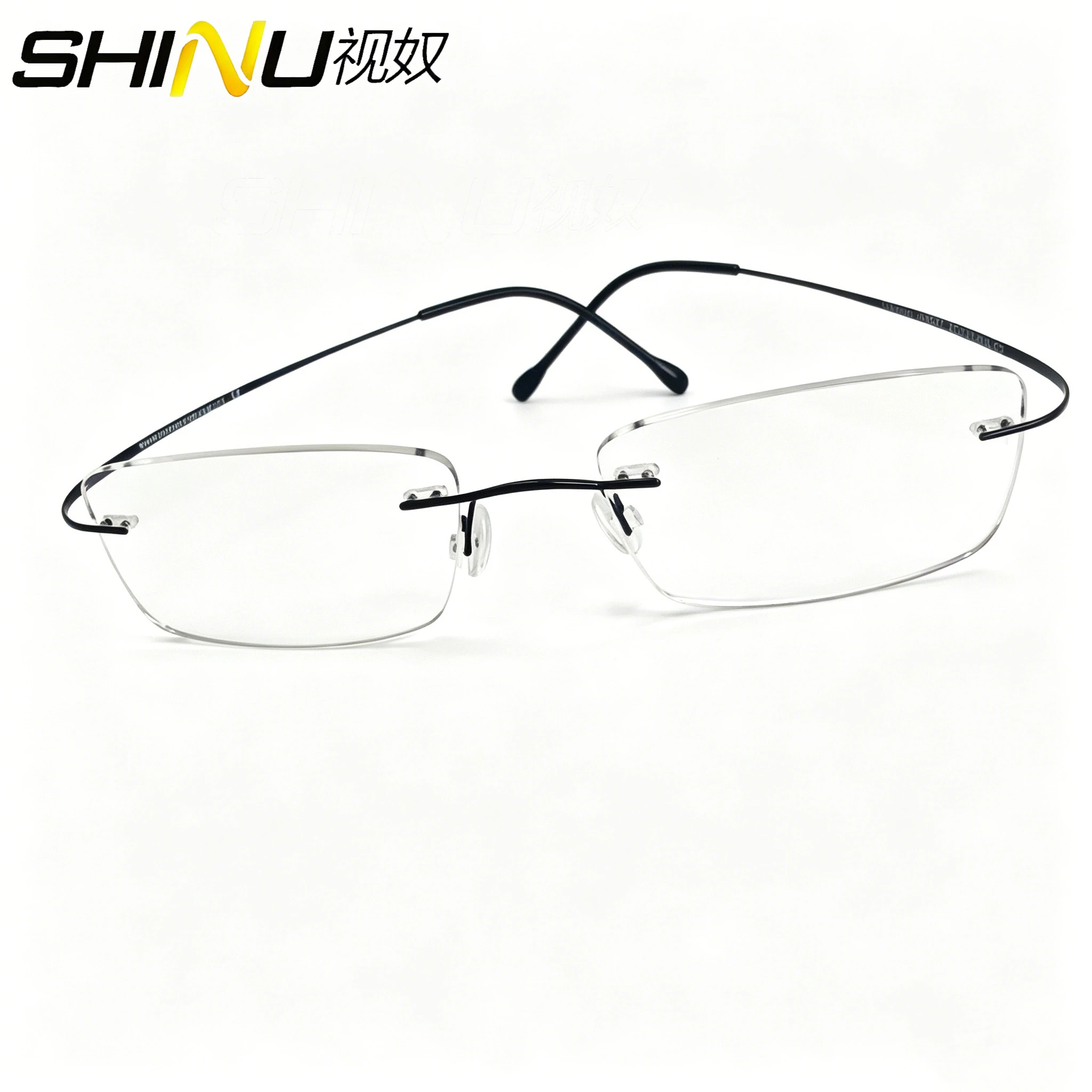 SHINU Foldable Titanium Rimless Glasses Frame man woman, No Bezel Eyewear Pocket Portable Daily Accessories With Glasses Case