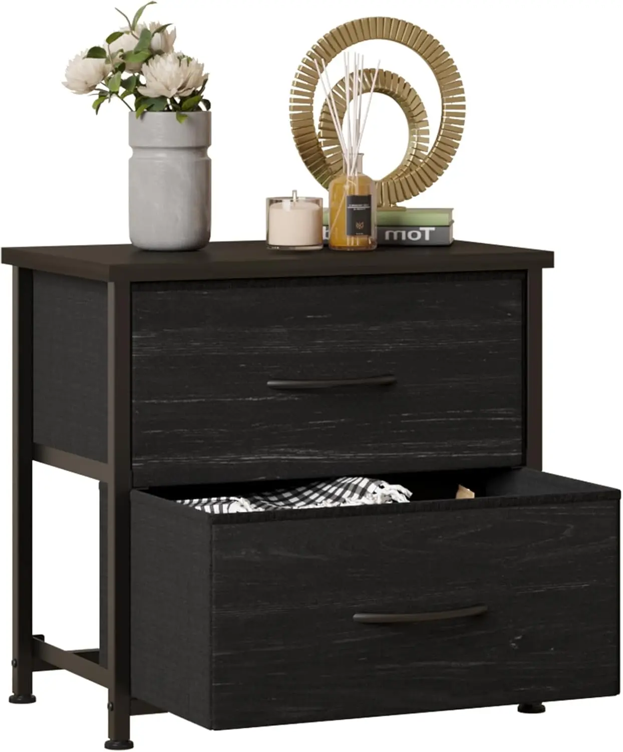 

Nightstand with Drawer, 2 Drawers Dresser for Bedroom, Small Night Stand and Dressers Sets with 2 Fabric Drawers, End Table