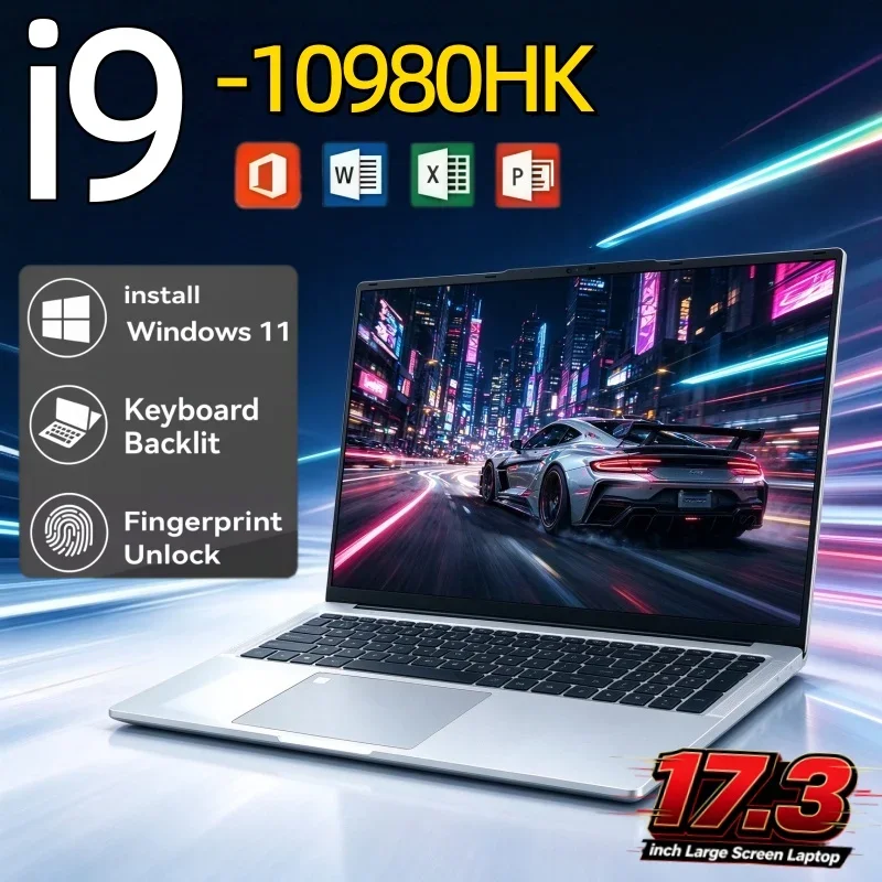 17.3 Inch Large Display Gaming Laptop Intel I9 10980HK Win11 32GB RAM 2TB SSD Fingerprint Recognition Home Office Notebook PC