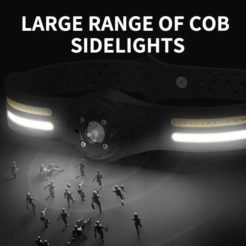 Induction Headlamp Adjustable COB Headlight Running Flashlight with Built-in Battery USB Rechargable Head Light