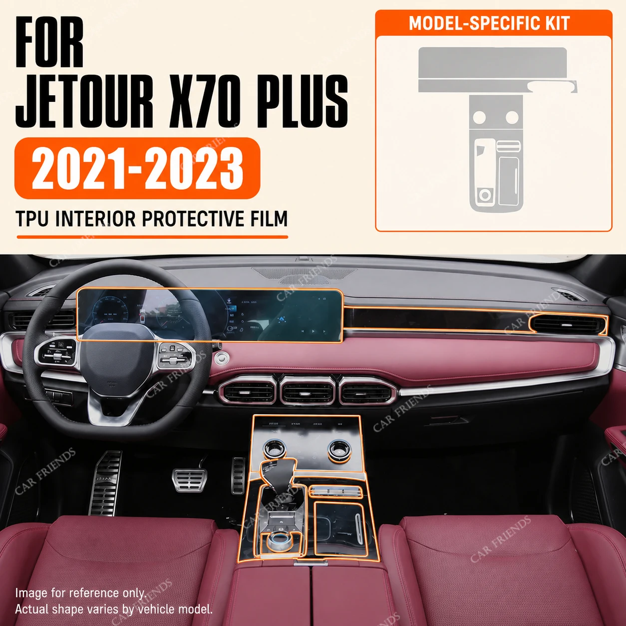 For Jetour X70 Plus 2021-2023 Transparent TPU Interior Protective Film for Navigation Screen Gear Panel Anti-Scratch Decal