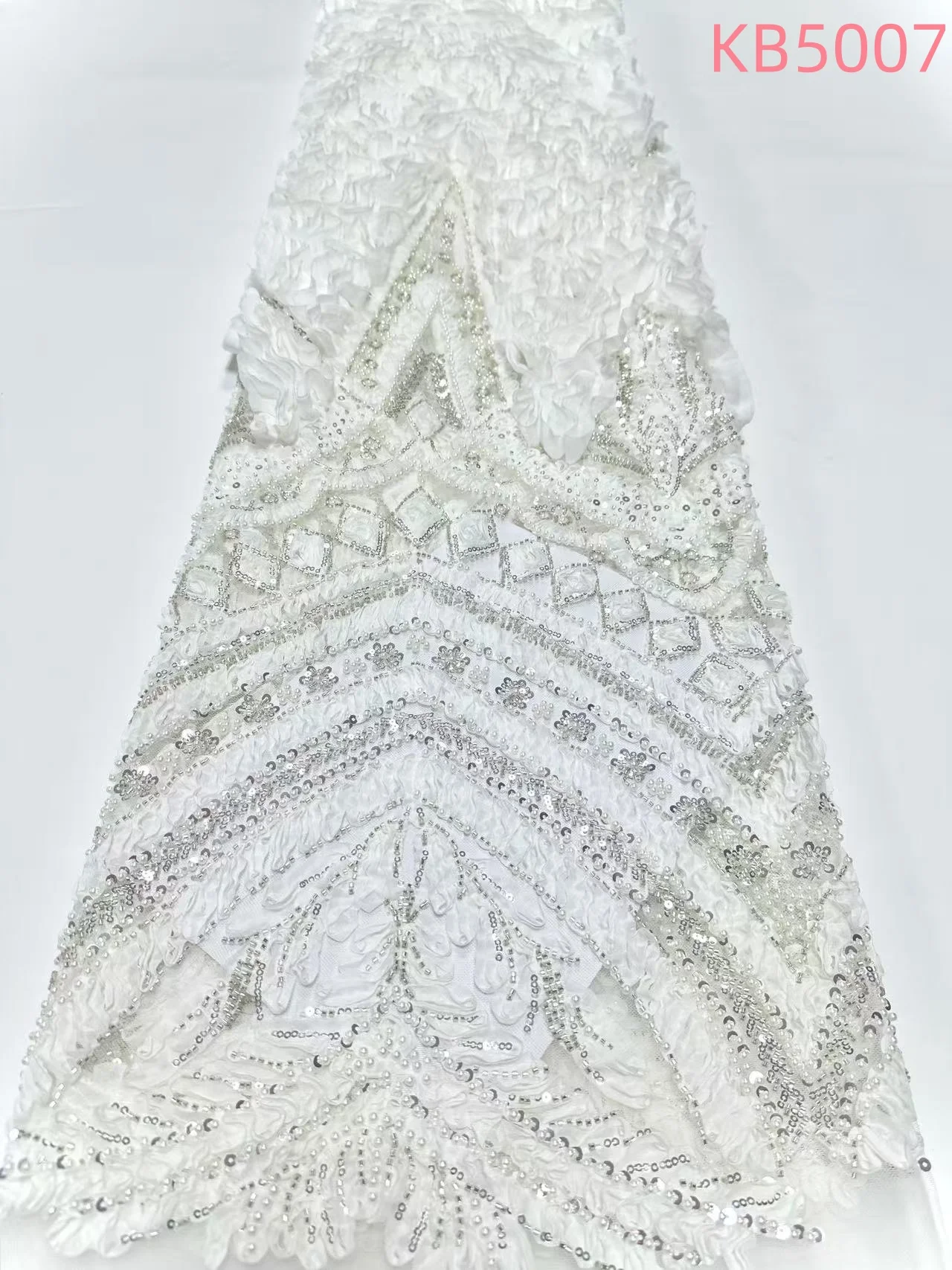 Gold Sequin African Lace Fabric 5 Yards High Quality 2024 White Embroidery Fabric With Beaded French Mesh Lace For Sewing KB5007