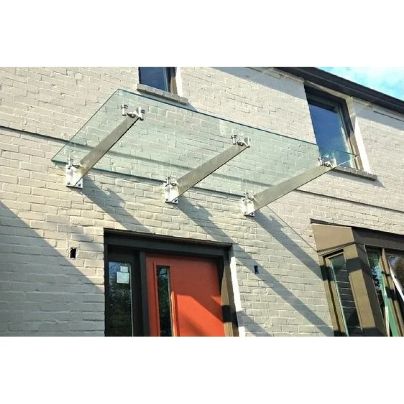 custom.CBMMART High Quality Modern Glass Canopy Hotel Front Door Steel Aluminum Tempered Glass Canopy view 4