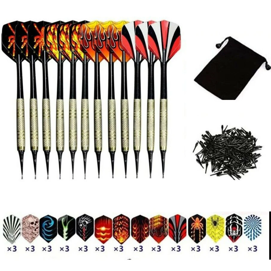 

New 14g Safety Soft Darts Leisure Safety Plastic Head Darts 12 Darts 42 Tail Wings And 100 Dart Tips Party Team Game