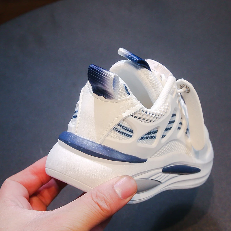 2025 New style rotating button girls' mesh sports shoes students' breathable white sneakers boys' soft-soled casual shoes
