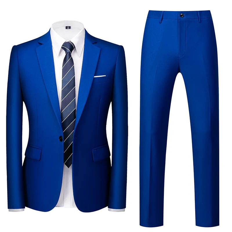 Men's Orange Two-Piece Suit, Office/Interview/Wedding Slim-Fit Jacket with Trousers, Black, Gray, Blue, Red, Green, Yellow Sets.