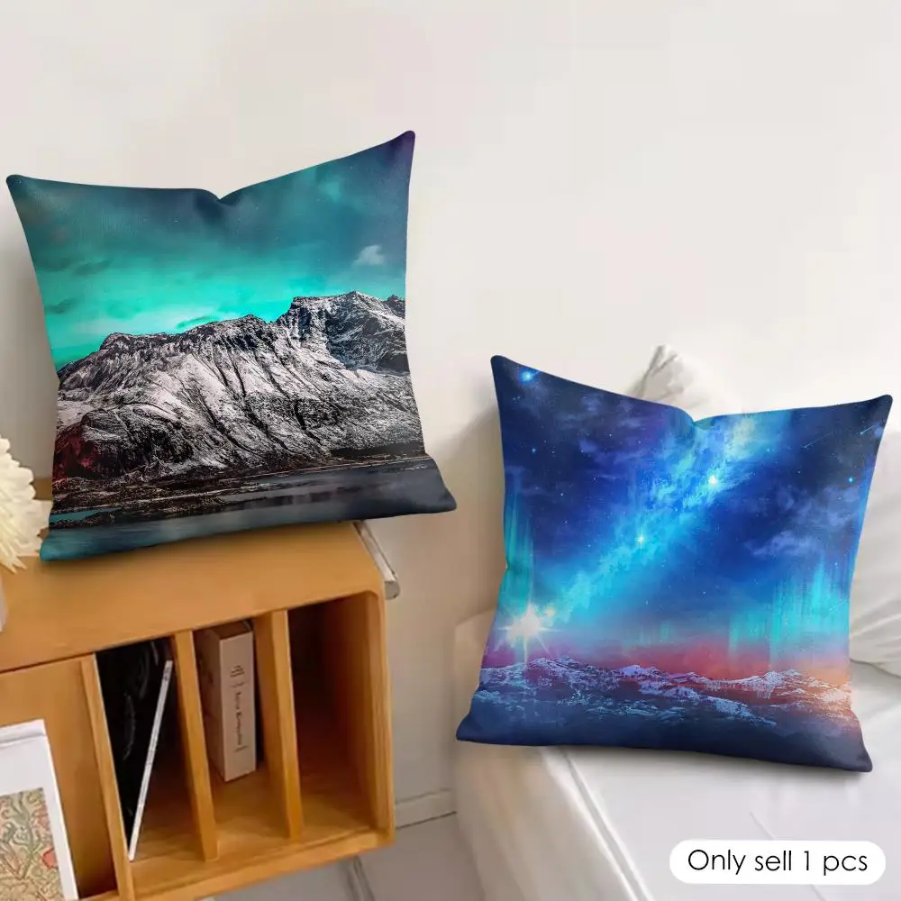 Northern Lights Night Sky Cushion Cover Silky Short Plush Invisible Zipper Dustproof Sofa Pillow Case for Home Decor