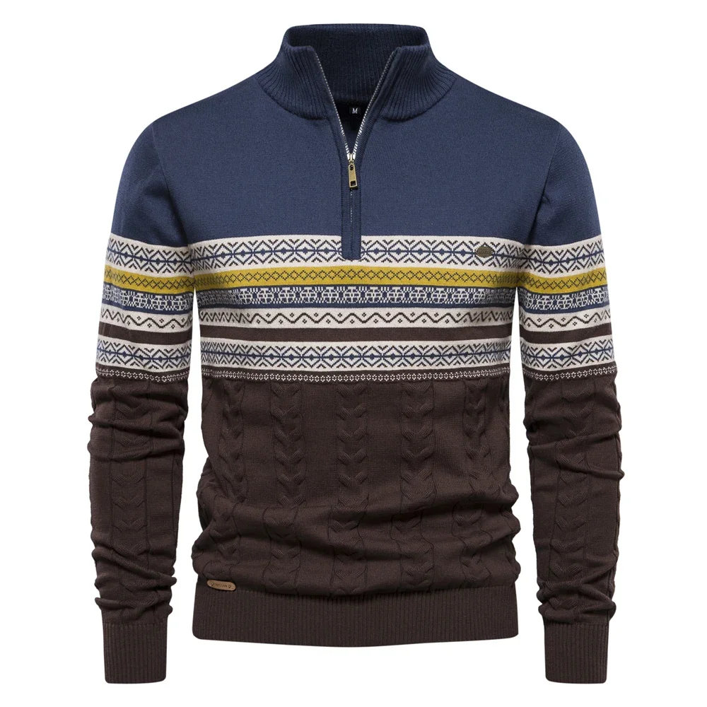 2026 New Autumn High Quality Zipper Pullers Men Warm Winter Cotton Sweaters for Men Ethnic Patterns Casual Mens Sweater