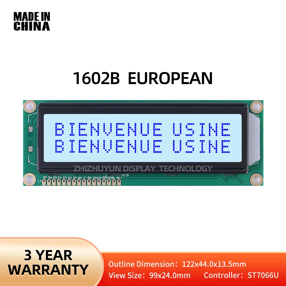 Lcd1602b Europees Karakter Dot Matrix Scherm Grijze Film Blauwe Letter Elektrische Meter Instrument Scherm Stn Lcd Scherm