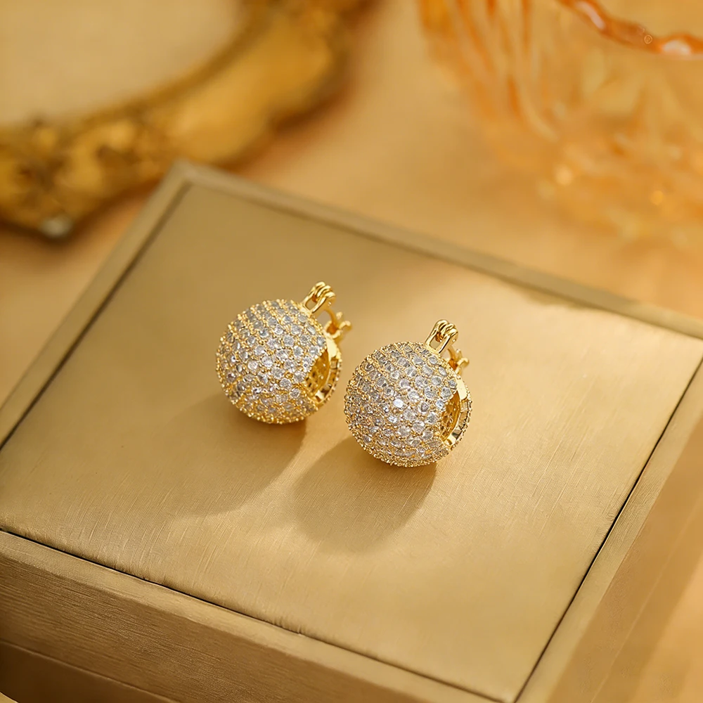 New Korean Fashion Boutique Luxury High Quality Full Zircon Spherical Earrings Gift Banquet Wedding Women Jewelry Earrings 2025