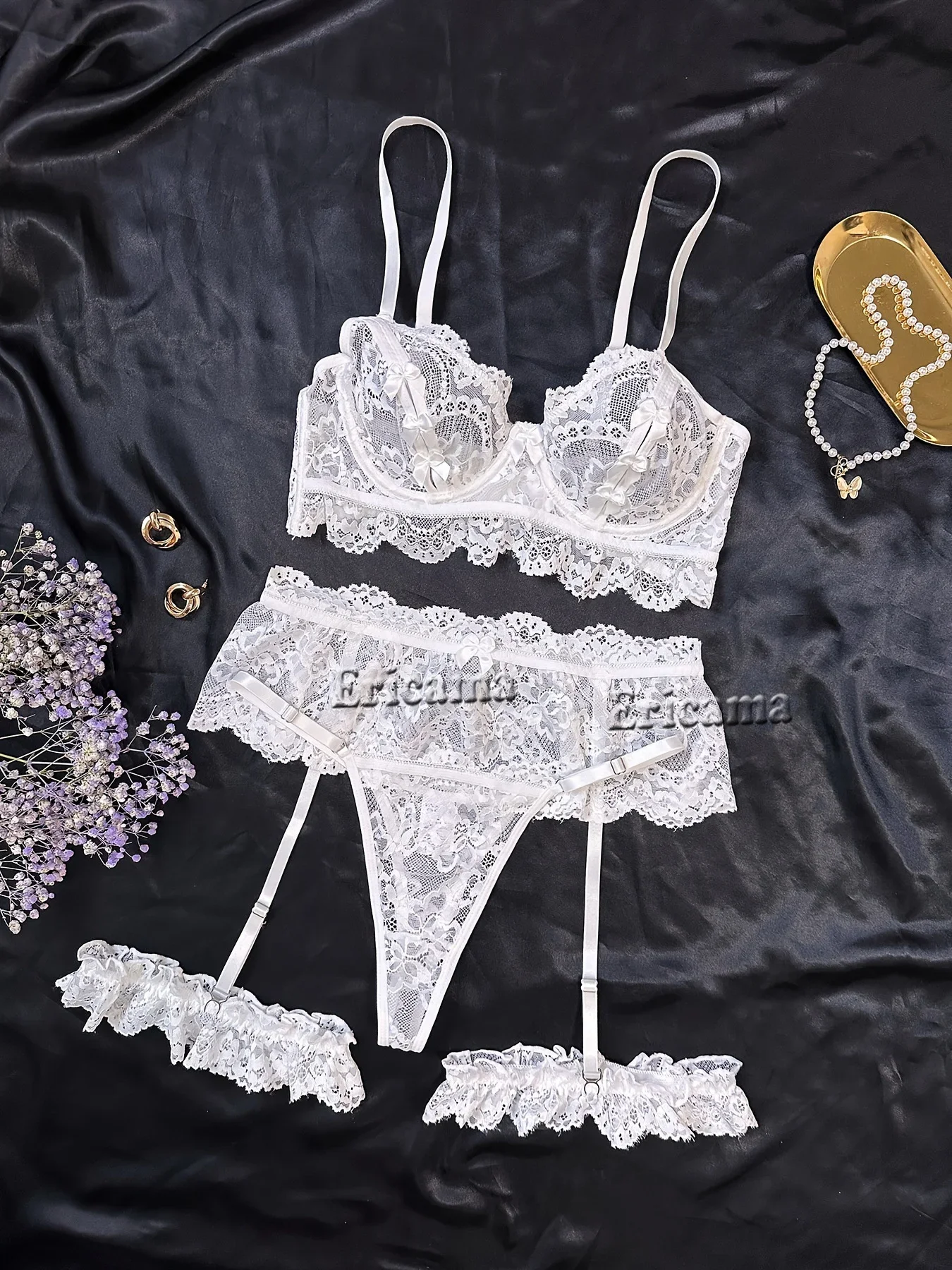 Erotic Lace Sexy Bra Set Garter Lingerie Set With Choker Women Intimates 2024 Underwire Bra And Thongs Ladies Underwear Set