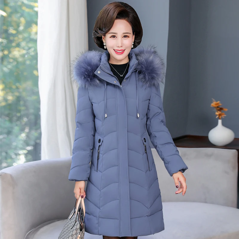 Winter Jackets for Women 2023 Thick Warm Middle Aged Women\'s Winter Coats Fur Collar Casual Cotton Padded Long Parkas Hooded