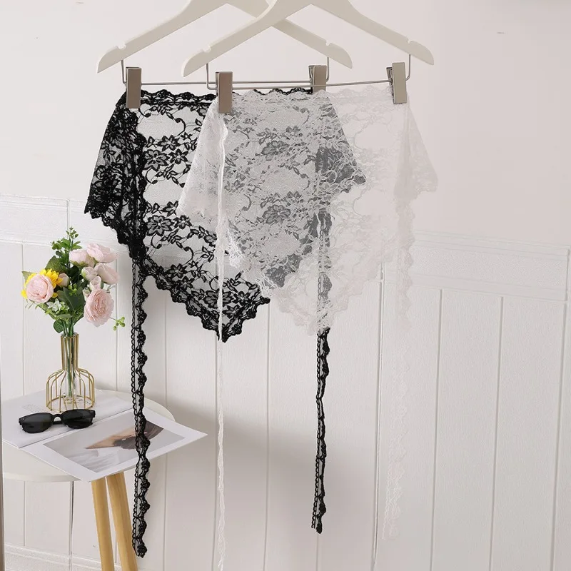 

Triangle Scarf Half Skirt Black White Lace Embroidered Sweet Girly Korean Style Apron Wrap Premium Versatile Daily Accessories
