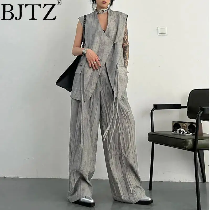 חולצת גופייה רחבה ומרווחת לנשים מעצבת BJTZ, ללא שרוולים, לקיץ ולאביב 2025, בגדים נשיים