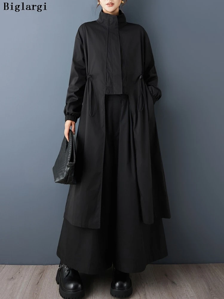 

Oversized Autumn Trench Coat Women Slim Waist Pleated Loose Fashion Ladies Windbreak Jackets Casual Woman Trench Coats