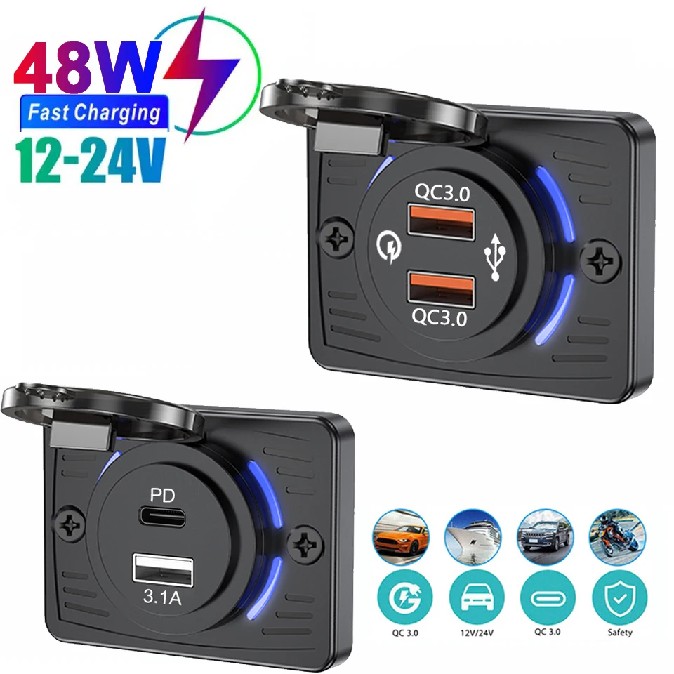 12/24V QC3.0 PD Autoladegerät Buchse Schnellladung Dual USB mit Schiebekappe Steckdose Panel Adapter für LKW Camper Zubehör