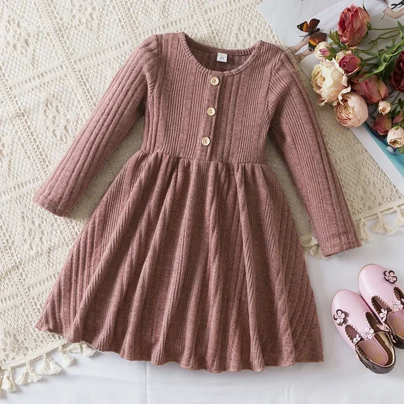 Children\'s Autumn Dress Sweater Knitted Baby Birthday New Year Elegant Full Sleeve Girls Dresses 3-8Y Kids Daily Casual Clothes