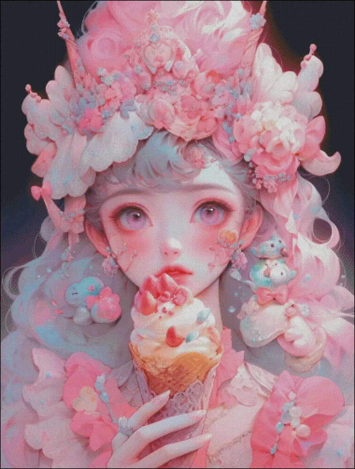 [ZZ4064-Ice Cream Girl] Stamped Cross Stitch Kit 14CT 16CT Pre Printed Canvas Cotton Thread Embroidery Needlework for Wall Decor